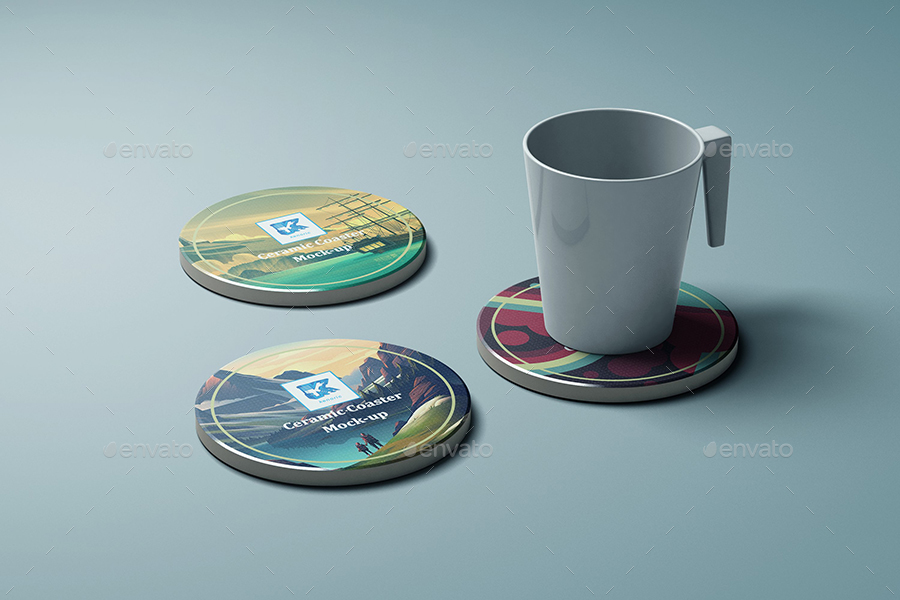 Ceramic Coaster Mockup v4 by kenoric GraphicRiver